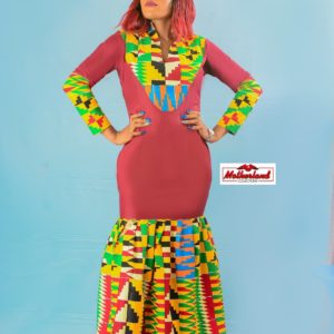 Kente Maxi Dress with Unique Red English Fabric