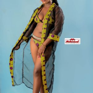 Green Ankara Swimsuit and Net Kimono
