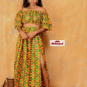 High Slit Kente Maxi Skirt and Off Shoulder Crop Top