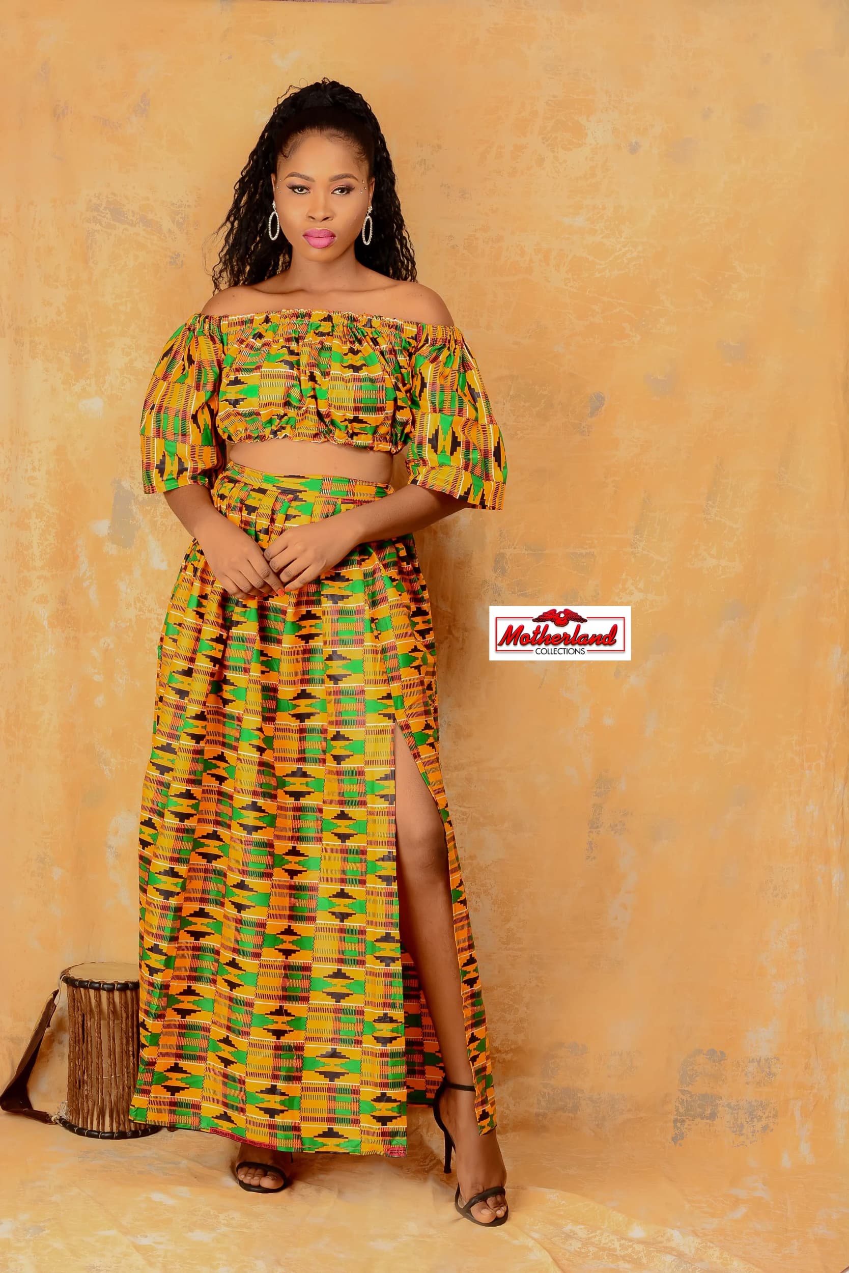 High Slit Kente Maxi Skirt and Off Shoulder Crop Top – Motherland Collection